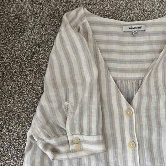 Madewell Linen v neck button up short sleeve blouse size XS - Picture 3 of 4